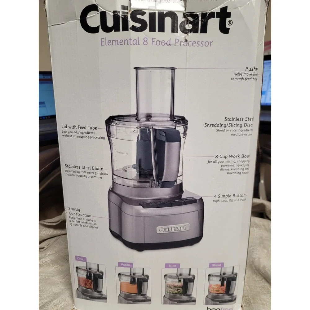Cuisinart Elemental 8 Cup Food Processor Gunmetal FP-8GM 350W Motor New Open Box